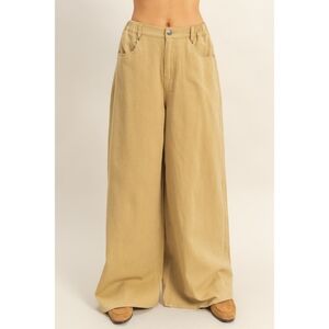 Washed Cotton Denim Wide-Leg Khaki Y2k Style Pants